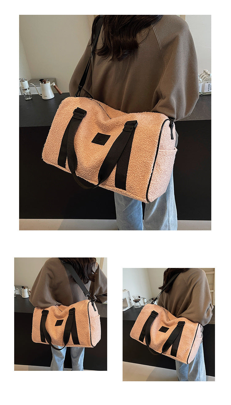 Autumn And Winter New Casual Portable Travel Large Capacity Simple Lambswool Shoulder Crossbody Tote Bag