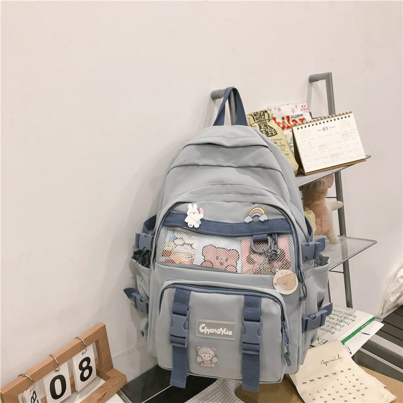 Cute Contrast Color Preppy Casual Nylon Backpack