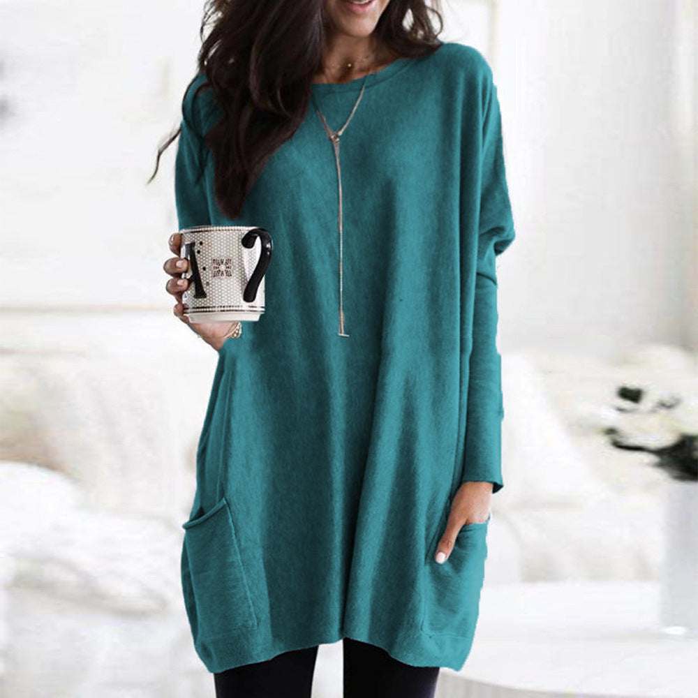 New Autumn Long Sleeve Casual Pocket T-shirt Top For Women