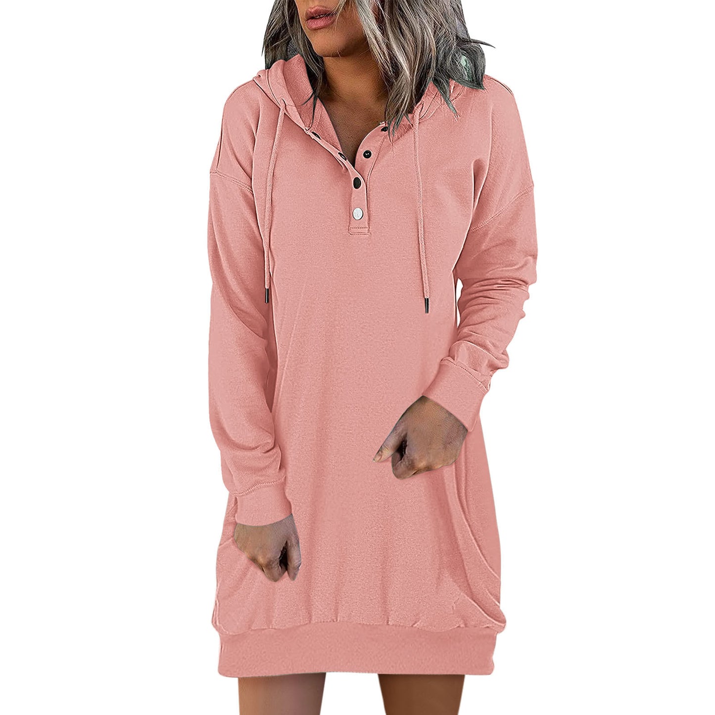 New Hot Fashion Women's Solid Hooded Drawstring Sweater