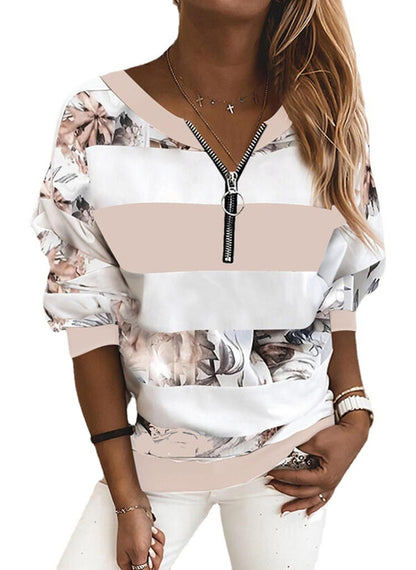 Striped Print Loose Sweatshirt Women