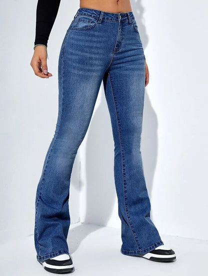 Pantalon en jean slim pour femme avec design évasé Pantalon extensible taille haute décontracté à la mode