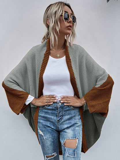 Fashion Color-block Knitted Cardigan Sweater Coat