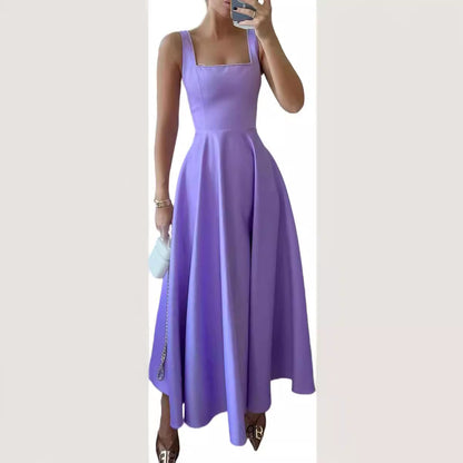 Robe longue décolletée sans manches à col carré pour femme