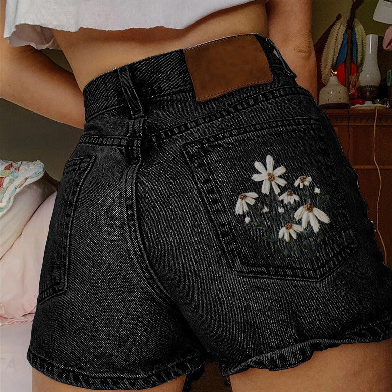 Short en jean imprimé artistique vintage pour femme