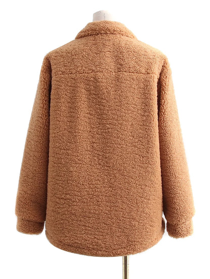 Veste à manches longues en peluche de couleur unie avec personnalité hipster de la rue