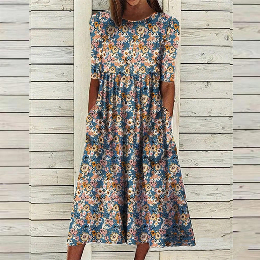 Women's Printed Dress Loose Pocket Long Dress