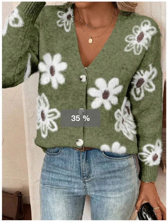 Cardigan boutonné à imprimé fleuri sur le devant