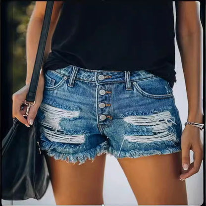 Short en jean à franges et pantalon chaud à boutonnage droit pour femme