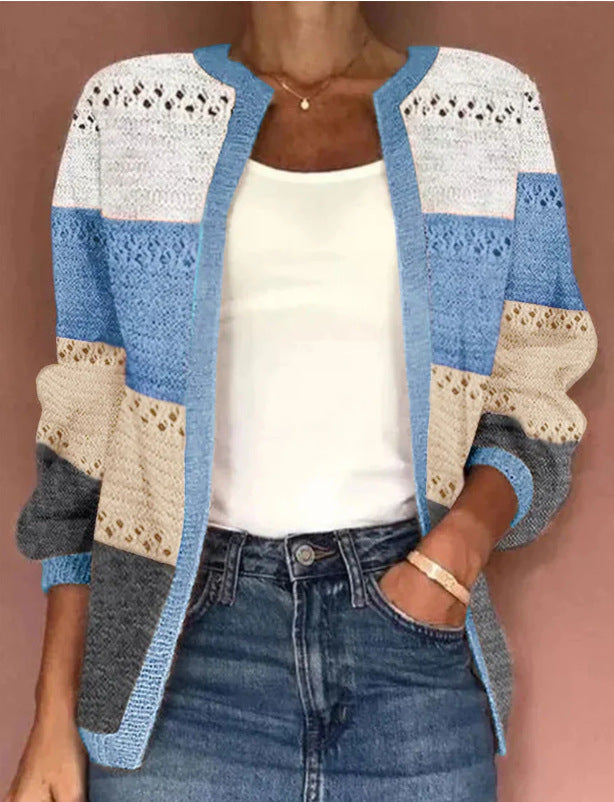 Women's Color Matching Hollow Out Cardigan