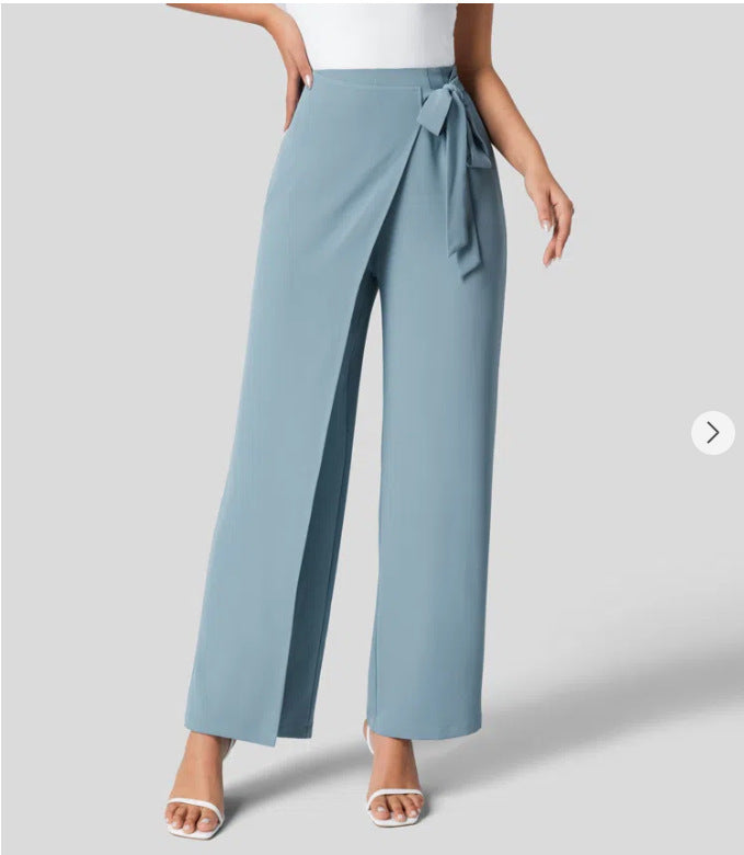 Pantalon large taille haute à fermeture éclair invisible sur le côté pour femme