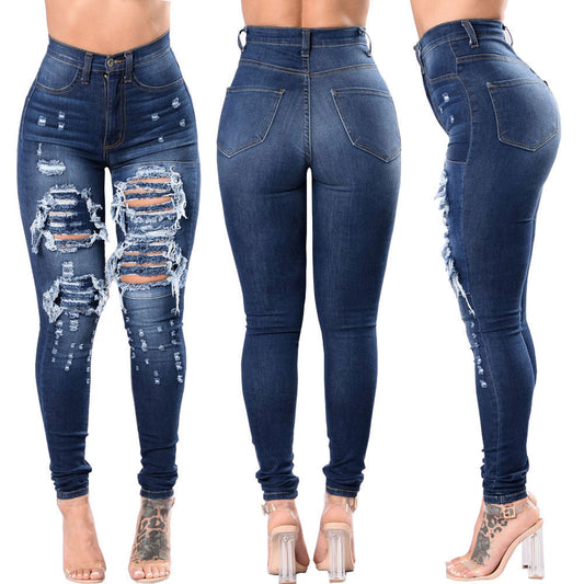 Zerrissene, gewaschene Denim-Jeans für Damen