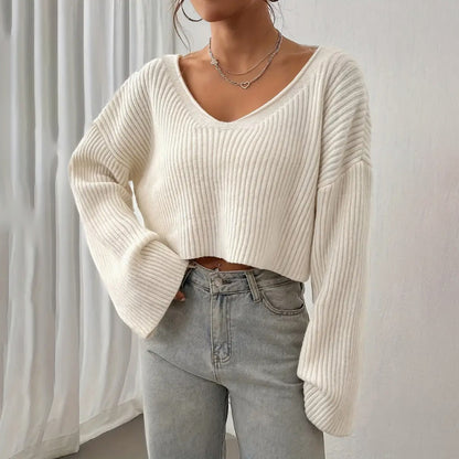 Women's Sweater Short Midriff-baring Loose Drop-shoulder Short Rib Sweater