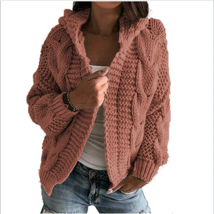 Twist Hat Cardigan Thick Line Knit Sweater Women