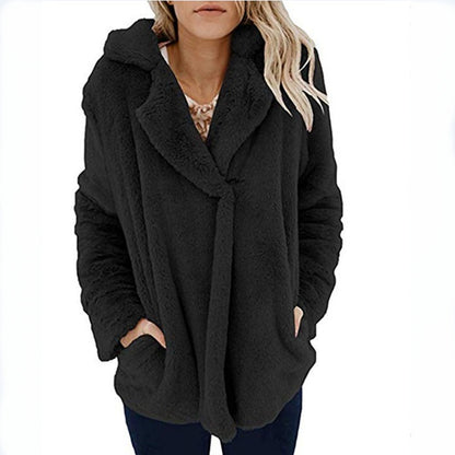 Women's New Cardigan Suit Collar Long Sleeve Plush Top