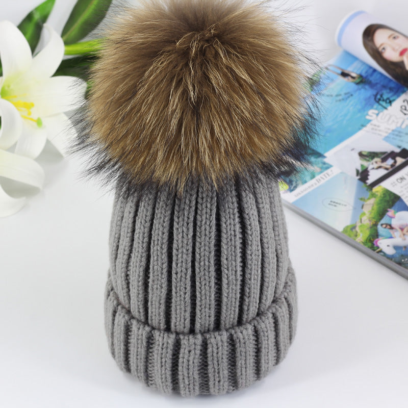 New Autumn And Winter Knitted Hat Female Korean Raccoon Hair Ball Woolen Cap