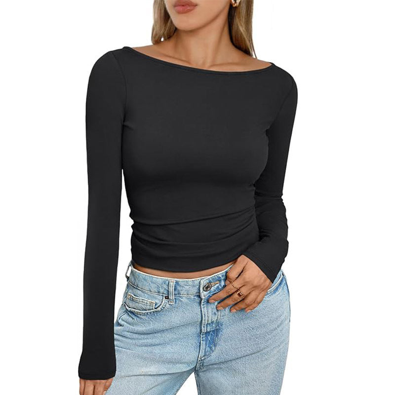 Slim Long-sleeved T-shirt Fashion Solid Round Neck Top Women's Clothing