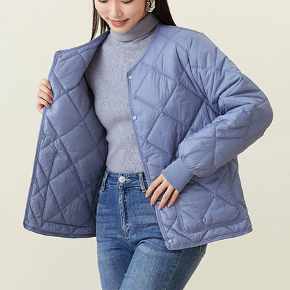 Nouveau manteau en coton à coudre en losange veste d'hiver chaude à col rond avec poches vêtements d'extérieur légers pour vêtements pour femmes