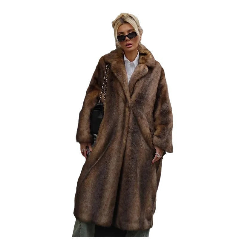 Women's Winter Warm Long Imitation Mink Coat Thickened Fleece Coat Fashion Street