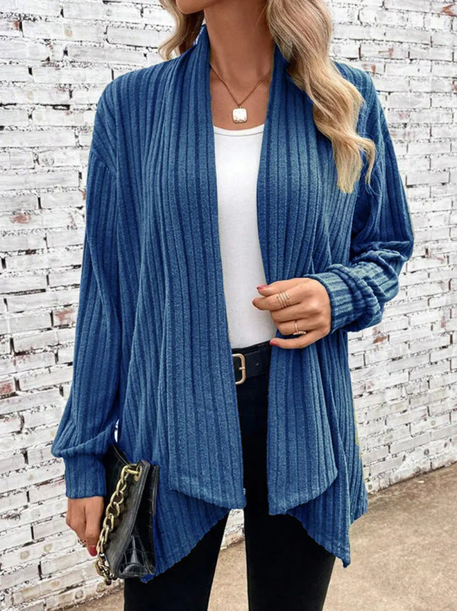 Scarf Collar Cardigan Long Sleeved Loose Knit Jacket