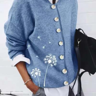 Women's Cardigan Top Cashmere Wool Printing Long Sleeved Sweater Women