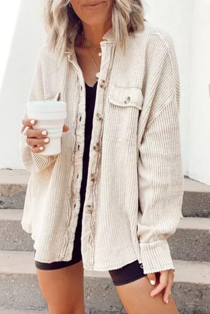 Casual Lapel Pocket Stitching Irregular Shirt Jacket