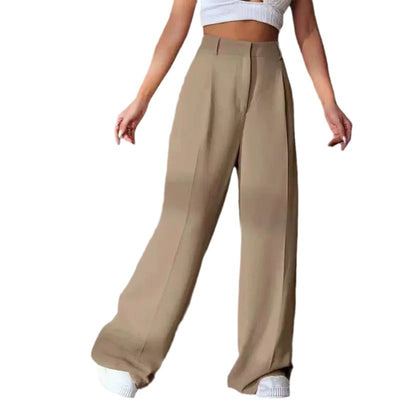 Pantalon ample taille haute amincissant à jambes larges et coupe droite