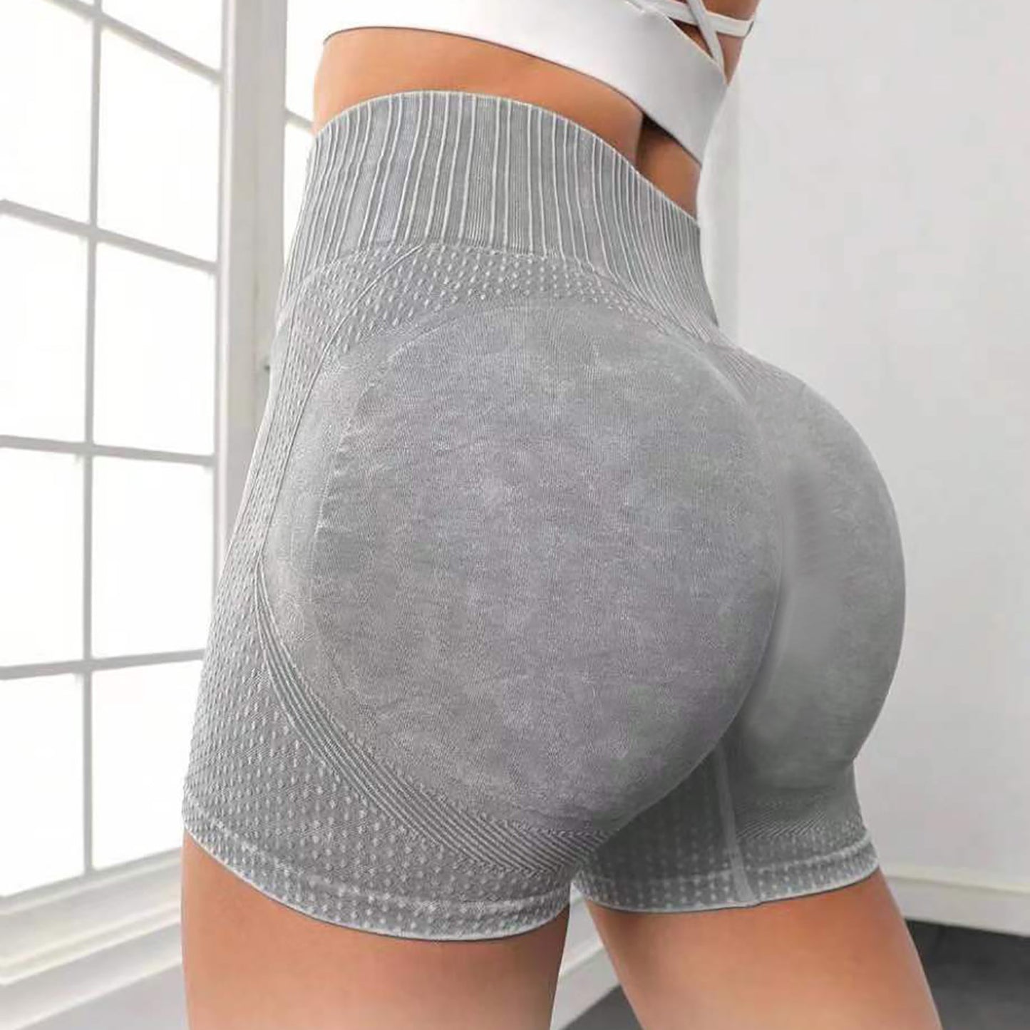 Hoch taillierte, hüfthebende Fitnesshose, einfarbig, schnelltrocknend, eng anliegend, Laufsport, Yoga-Shorts für Damen