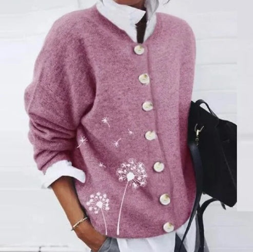 Women's Cardigan Top Cashmere Wool Printing Long Sleeved Sweater Women