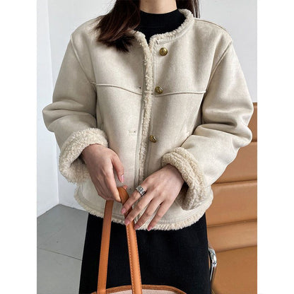 Manteau en peluche d'agneau de style Idle Veste en fourrure d'hiver épaisse pour femme