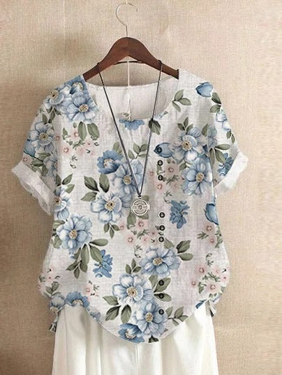 Retro Fashion Printed Loose Casual Short Sleeve T-Shirt Women