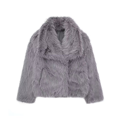 Manteau d'hiver en peluche à la mode pour femme, épais, à revers, décontracté, à manches longues