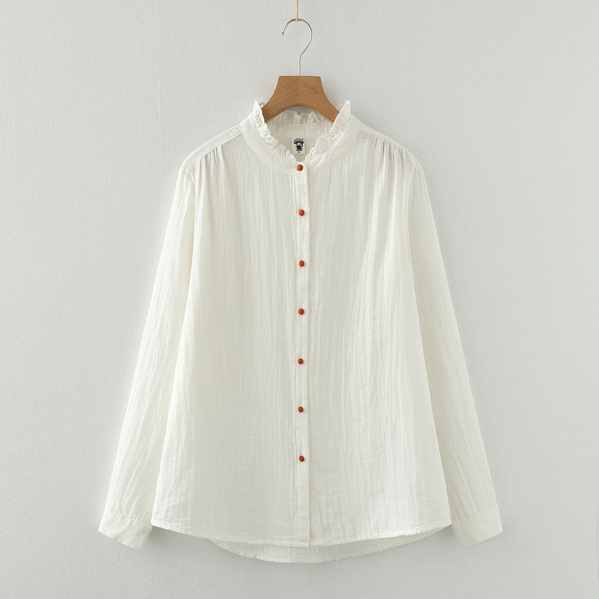 Color Buckle Lace Double-layer Cotton Yarn Long Sleeves White Shirt