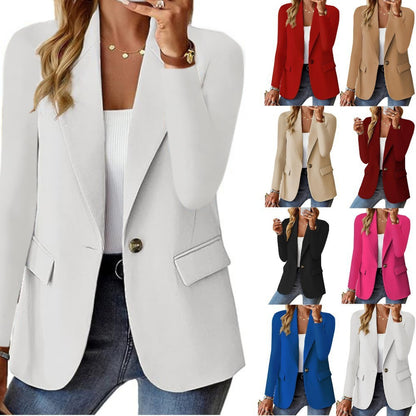 Veste de costume en polyester à manches longues pour femme, cardigan de couleur unie, petite veste de costume pour l'automne