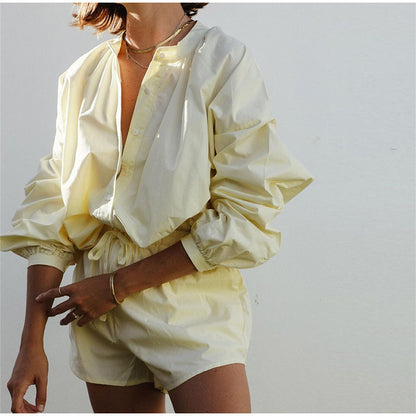 Long Sleeve Shirt Casual Shorts Two-piece Jacket