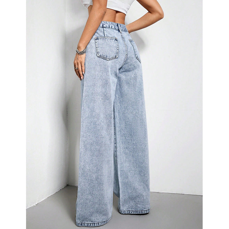 Pantalon ample en denim à jambe large pour femme