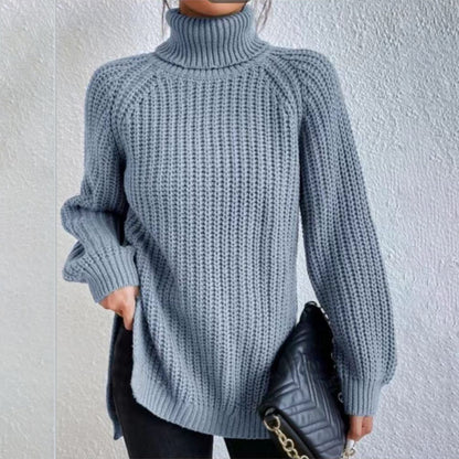 Pull à col roulé avec design fendu, mode simple, couleur unie, manches longues, vêtements pour femmes