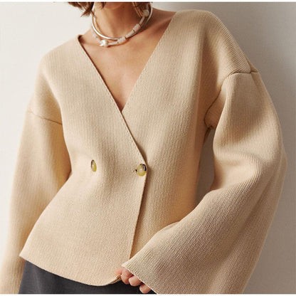 Solid Color Long Sleeve Knitted Cardigan Sweater Top