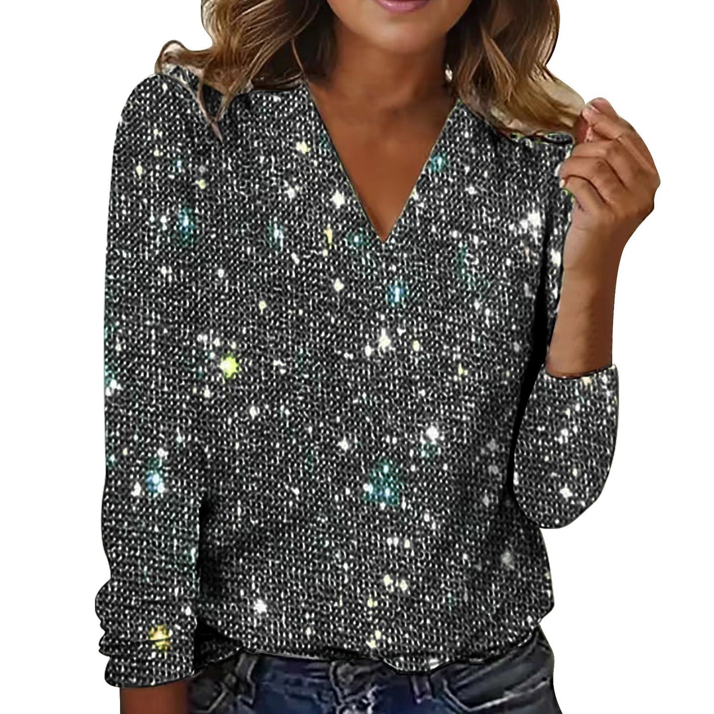 Digital Printed Round Neck Long Sleeved T-shirt For Women