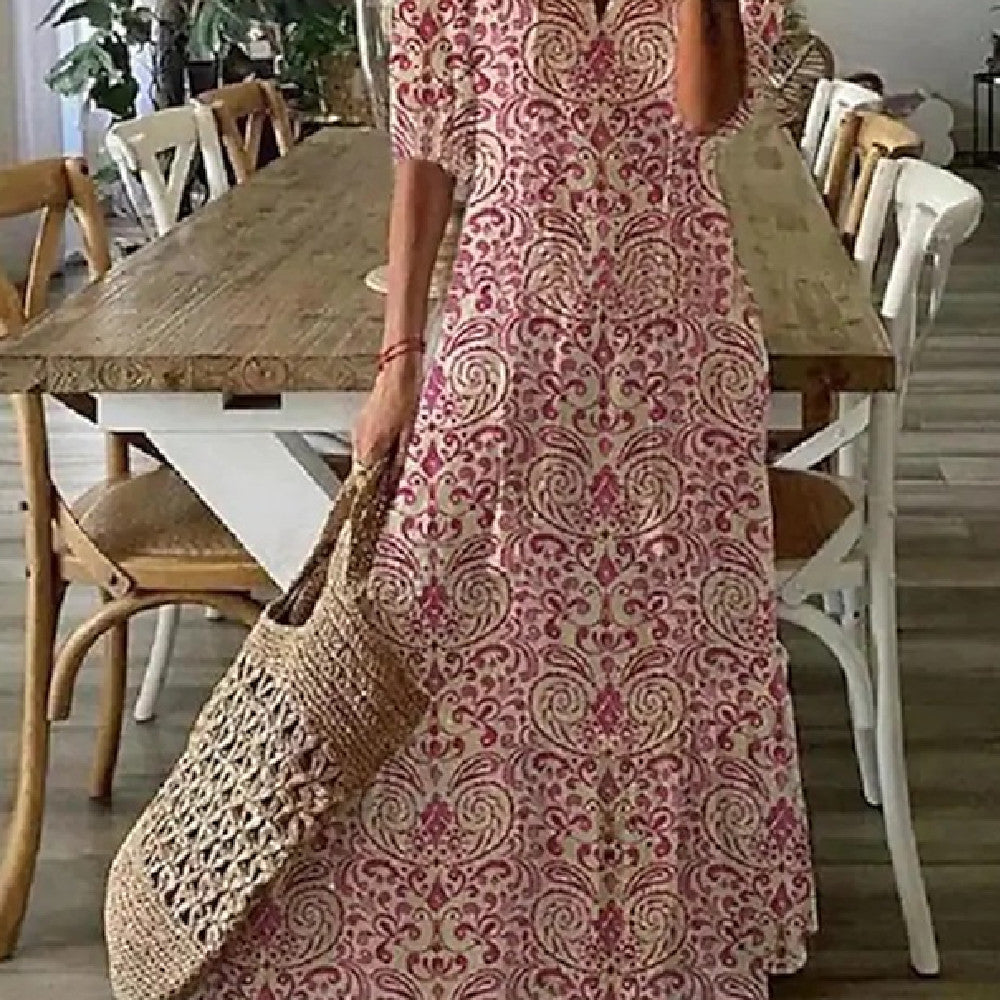 Robe longue imprimée à manches moyennes pour femme