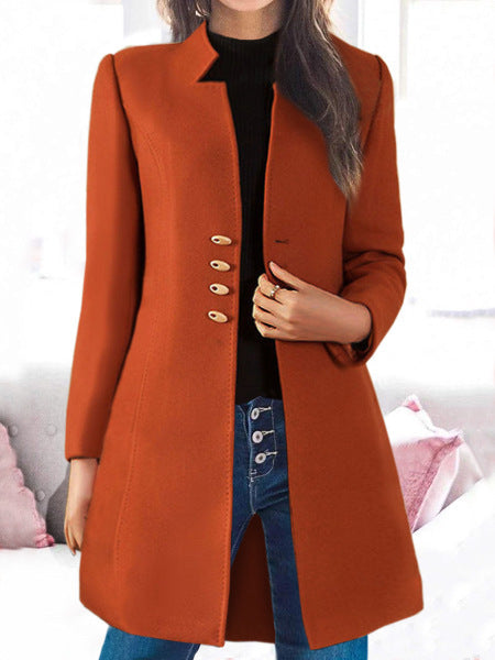 Autumn And Winter Slim Korean Style Solid Color Women's Woolen Coat Jacket