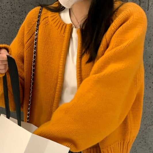 Orange Zipper Sweater Cardigan For Women