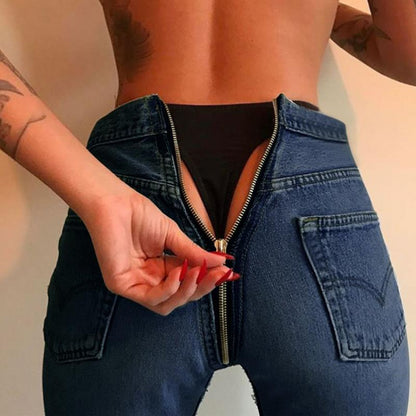 Jean skinny zippé au dos pour femme