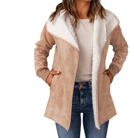 Women's Long-sleeved Suede Lambswool Warm Coat