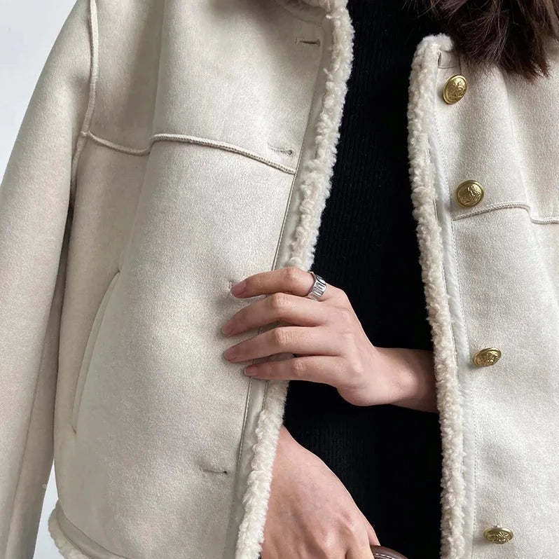 Manteau en peluche d'agneau de style Idle Veste en fourrure d'hiver épaisse pour femme