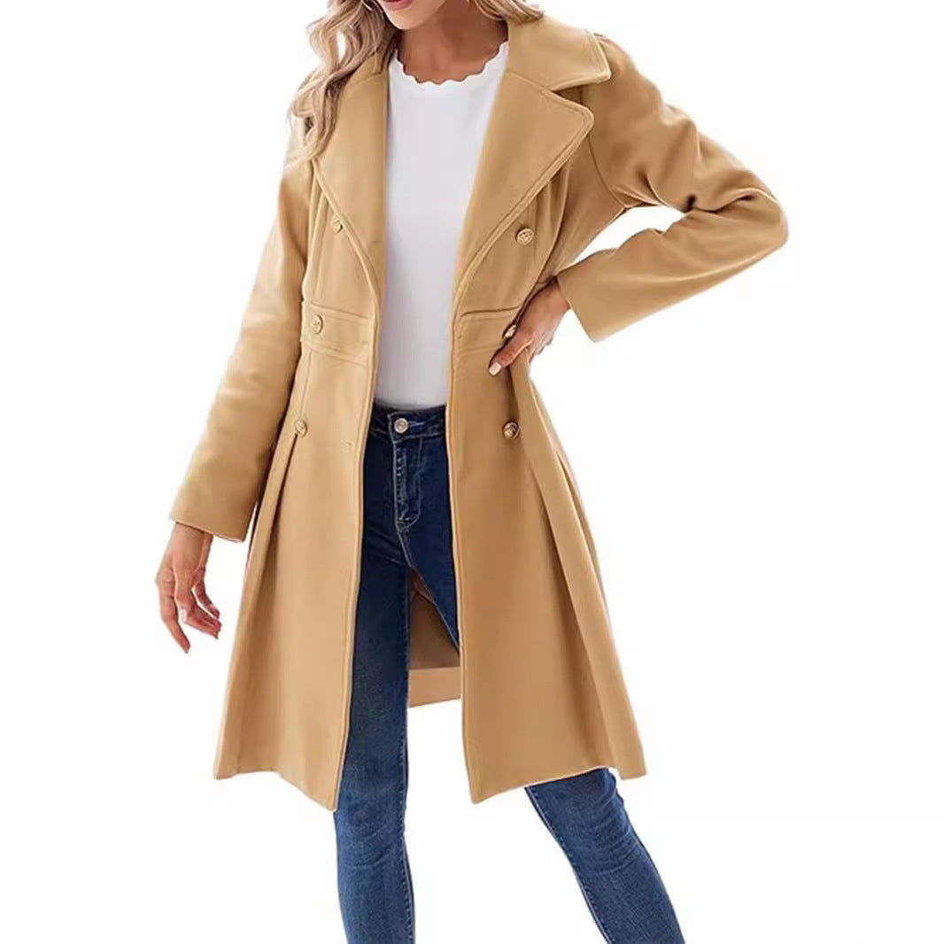 Damen Windjacke Revers Zweireihig Tasche A-Linie Pea Coat