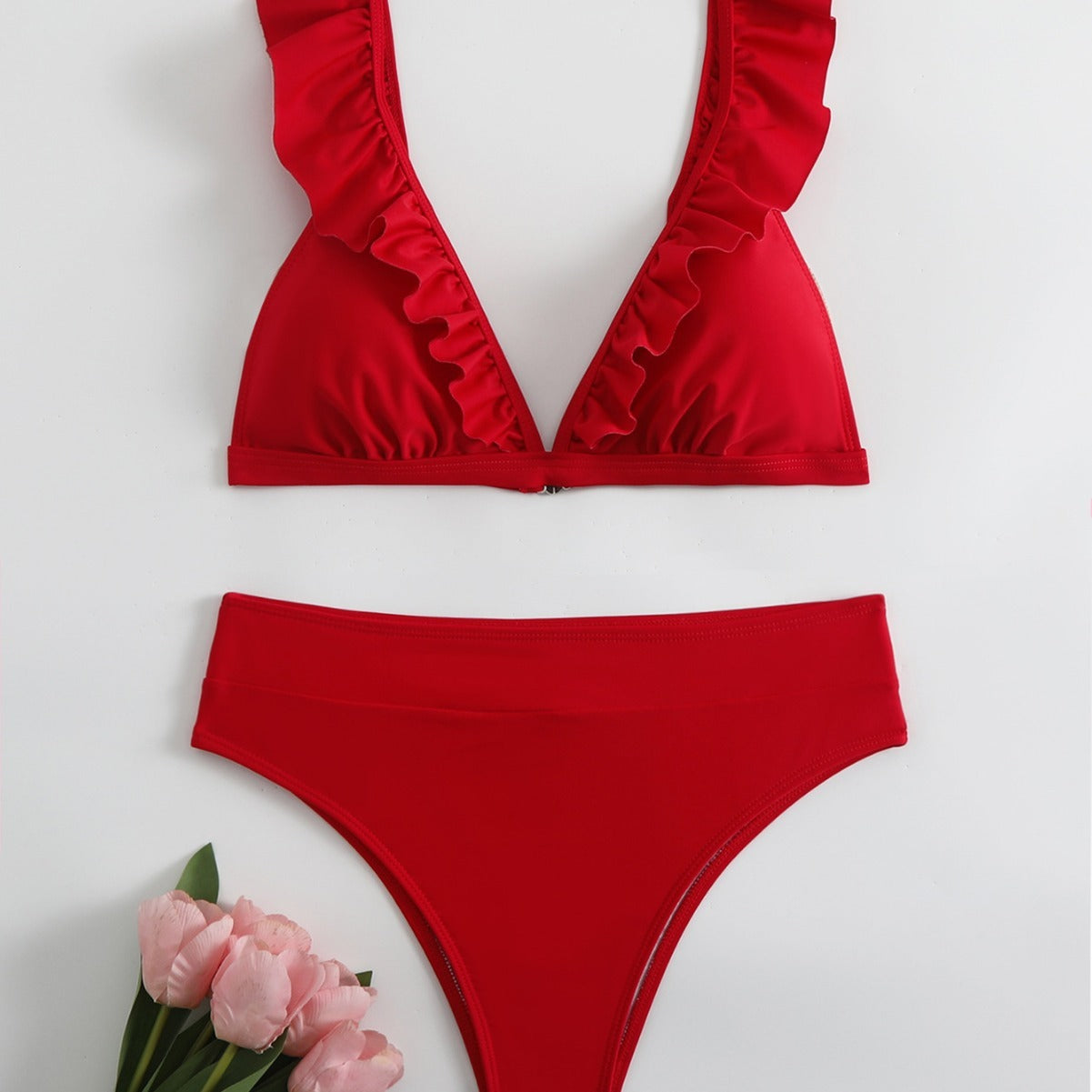 European And American Split Solid Color Swimsuit Lady