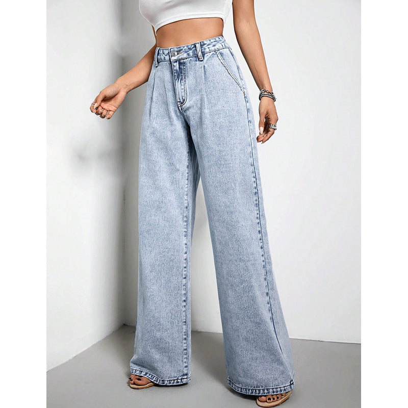 Pantalon ample en denim à jambe large pour femme