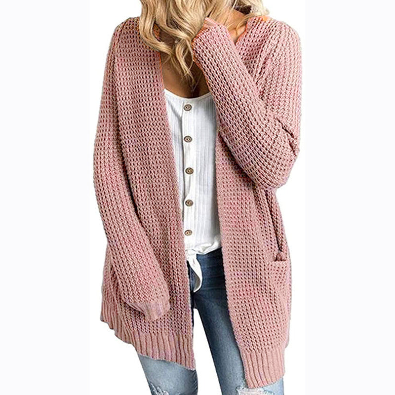 Pull à poches de couleur unie pour femme Manteau cardigan pour femme