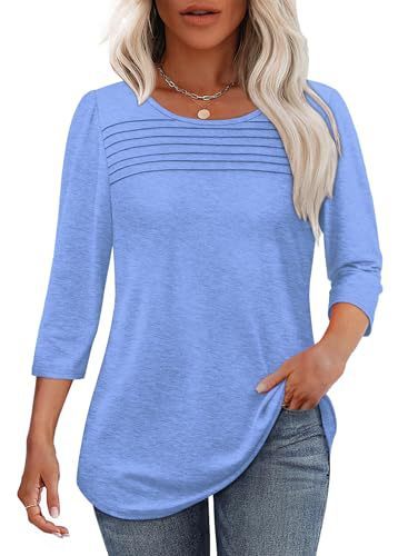 European And American Ladies Autumn And Winter Round Neck Three-quarter Sleeve Chest Tuck Line Peplum Top